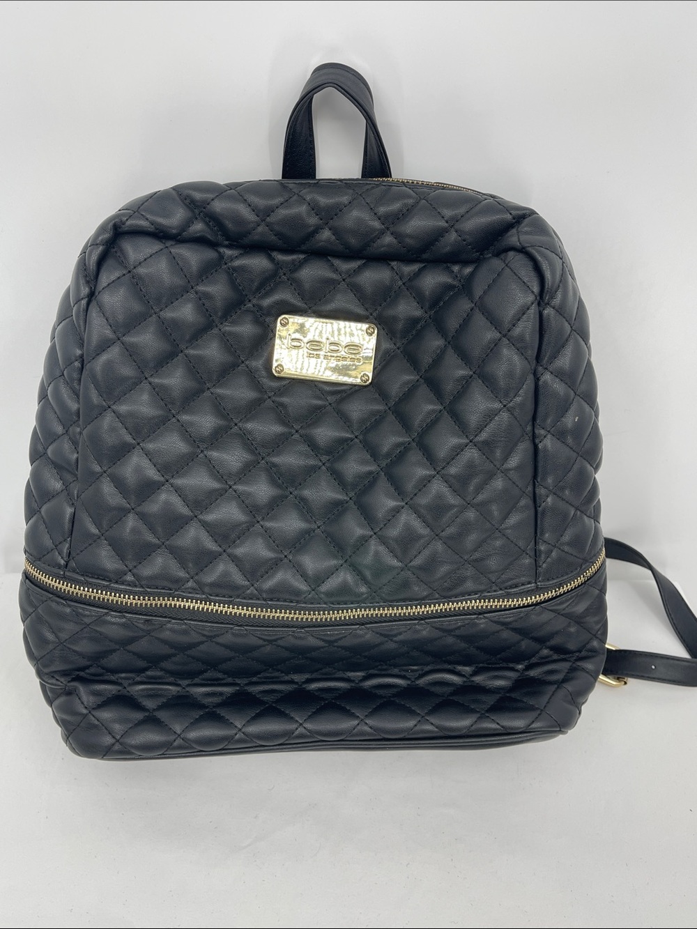 BEBE Black Quilted Women's Backpack - BAG Gold Hardware